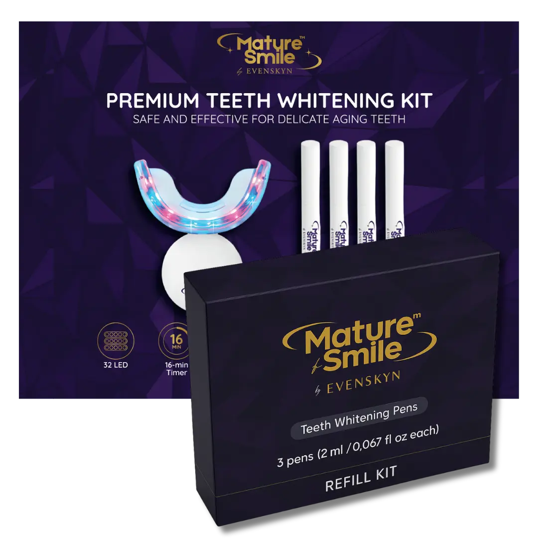 MatureSmile™ LED Teeth Whitening Kit | Enamel-Safe Whitening for Adults 40+ EVENSKYN® MatureSmile™ LED Teeth Whitening Kit | Enamel-Safe Whitening for Adults 40+ EVENSKYN®
