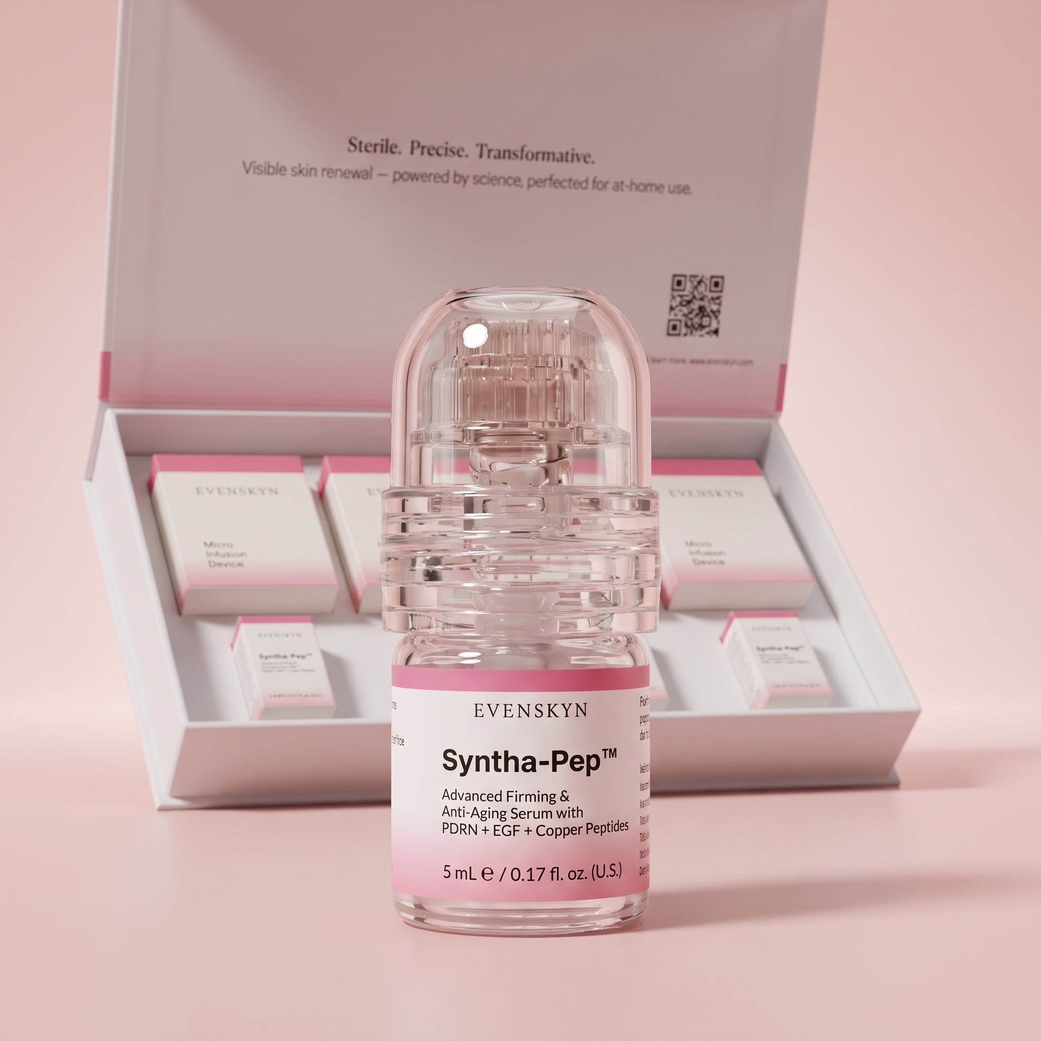 EvenSkyn MicroInfuser kit box with a sealed Syntha-Pep PDRN serum ampoule, included in this bundle EvenSkyn MicroInfuser kit box with a sealed Syntha-Pep PDRN serum ampoule, included in this bundle