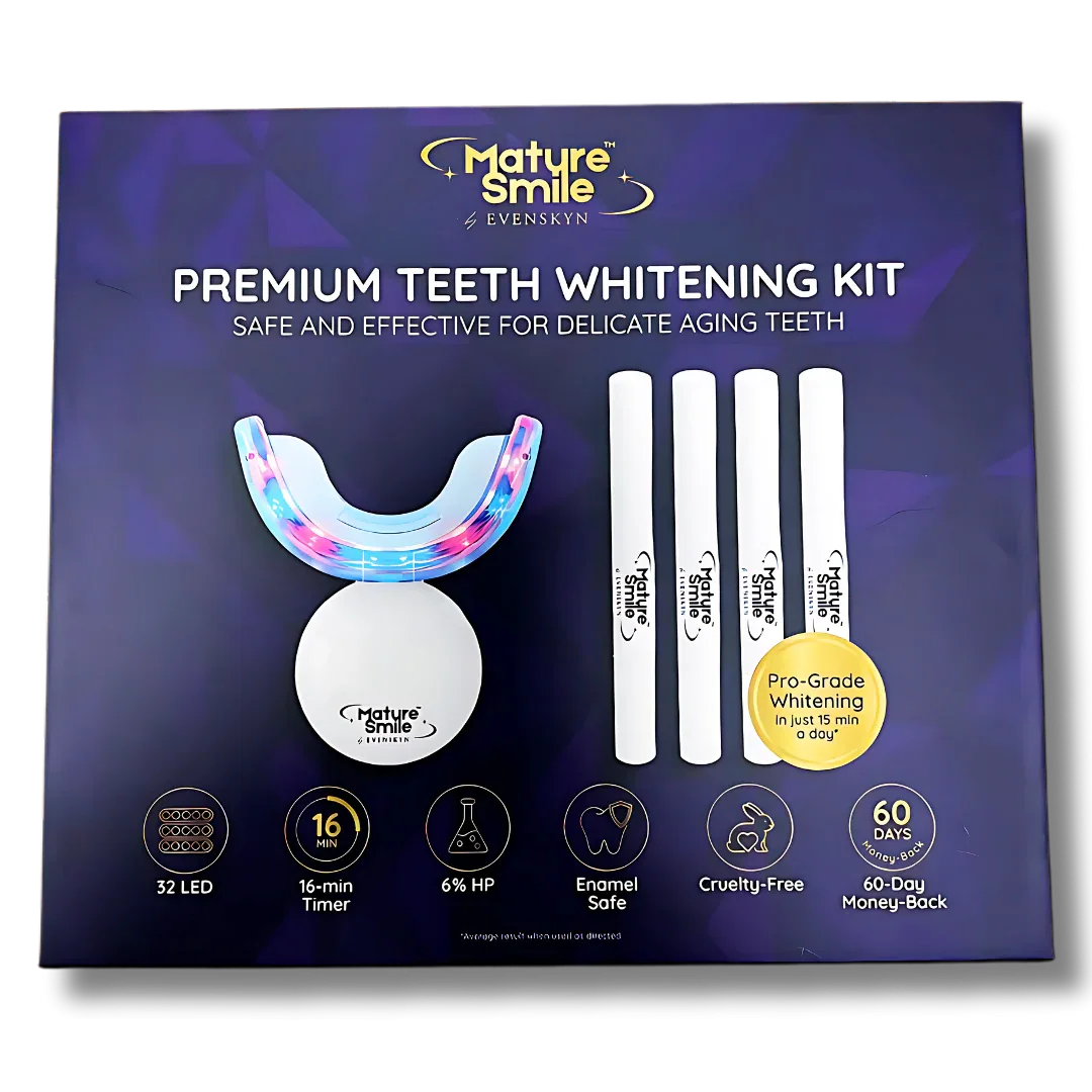 *NEW* MatureSmile™ LED Teeth Whitening Kit | Enamel-Safe Whitening for Adults 40+ - EVENSKYN® *NEW* MatureSmile™ LED Teeth Whitening Kit | Enamel-Safe Whitening for Adults 40+ - EVENSKYN®