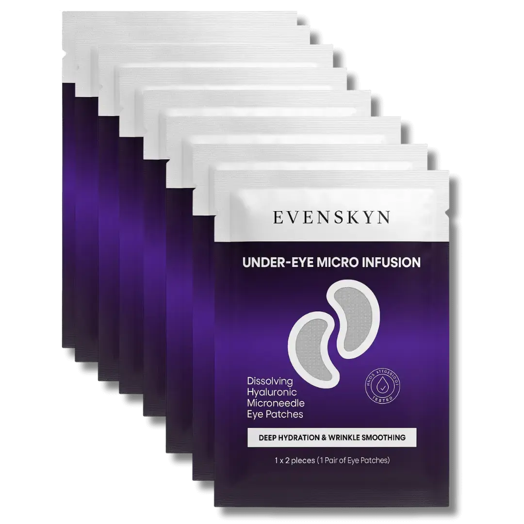 Evenskyn Under-Eye Micro Infusion dissolving hyaluronic microneedle eye patches for anti-aging and wrinkle reduction. Evenskyn Under-Eye Micro Infusion dissolving hyaluronic microneedle eye patches for anti-aging and wrinkle reduction.