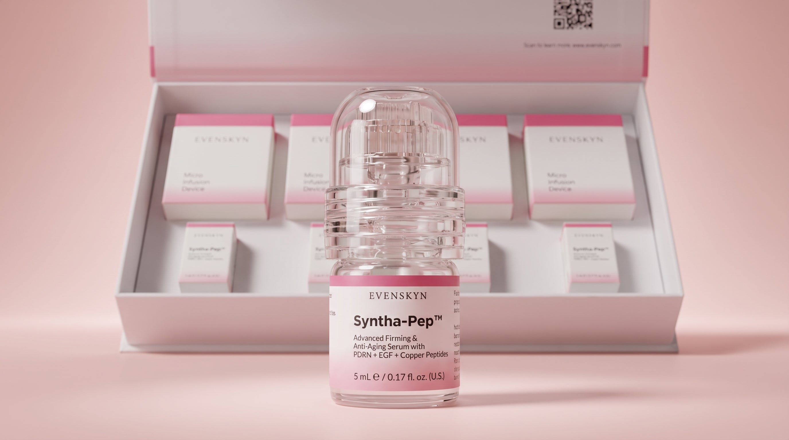 EvenSkyn Syntha-Pep PDRN serum bottle and MicroInfuser kit packaging