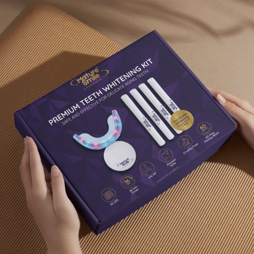 *جديد* طقم تبييض الأسنان بتقنية LED من MatureSmile™ | تبييض آمن على مينا الأسنان للبالغين من سن الأربعين فما فوق